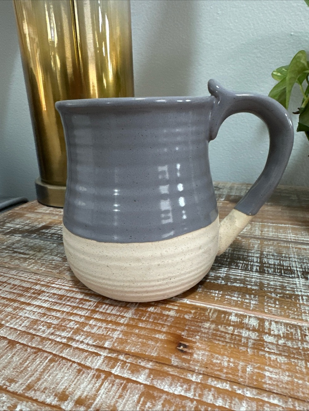 Handcrafted Pottery Coffee Mug Extra Large Gray Beige Art Deco